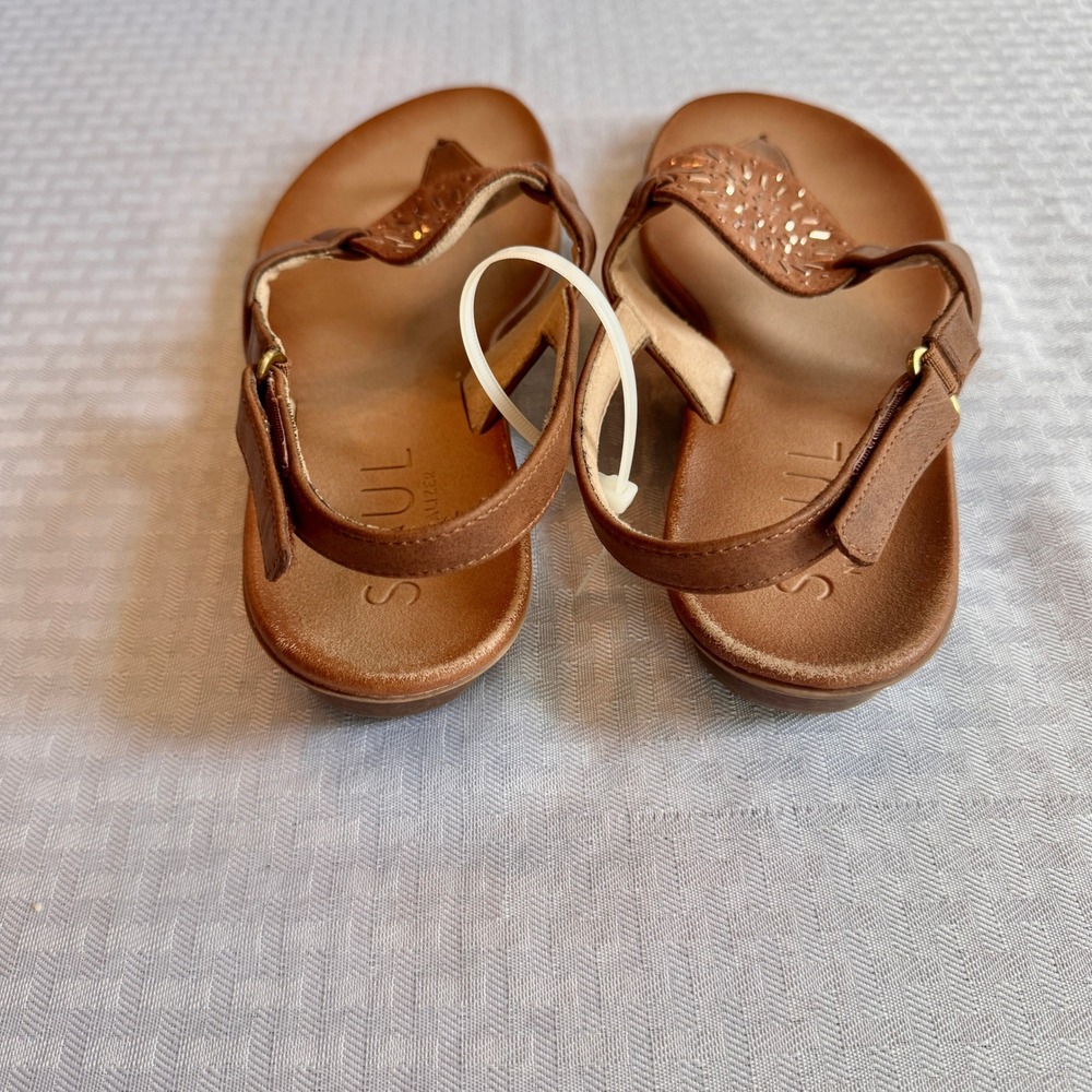 SOUL Naturalizer Brown Medallion Thong Sandals Boho Studded Slingback Womens - Picture 7 of 9